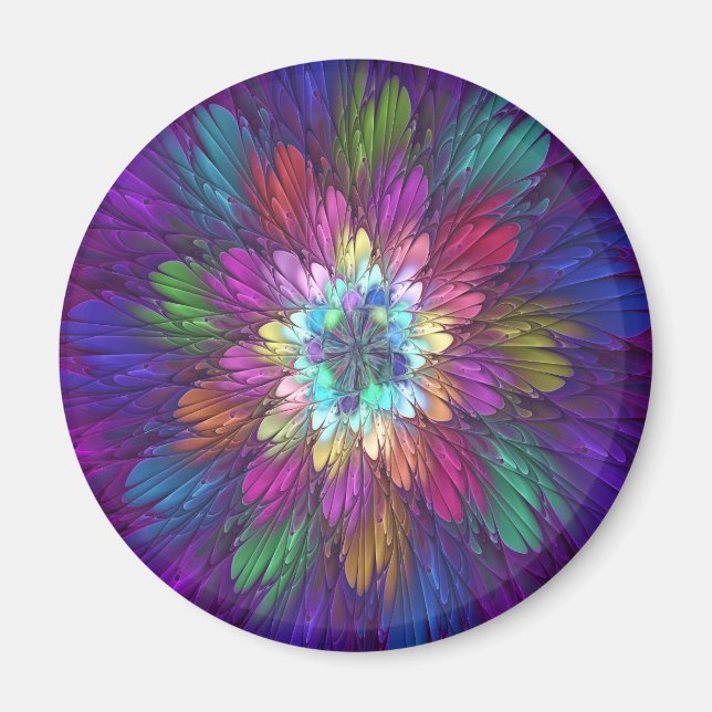 Färgfull Psykedelisk Abstrakt Fractal Art Magnet (Framsidan)