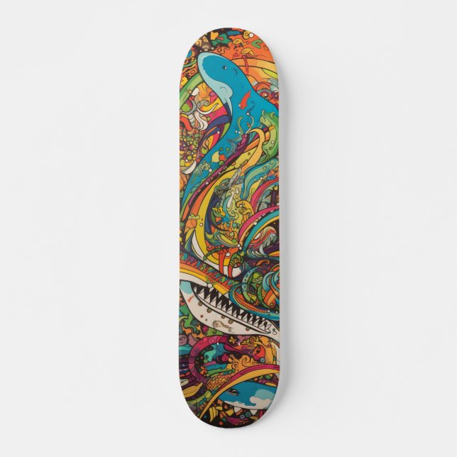 Färgfull psykedelisk design mini skateboard bräda 18,5 cm (Framsida)