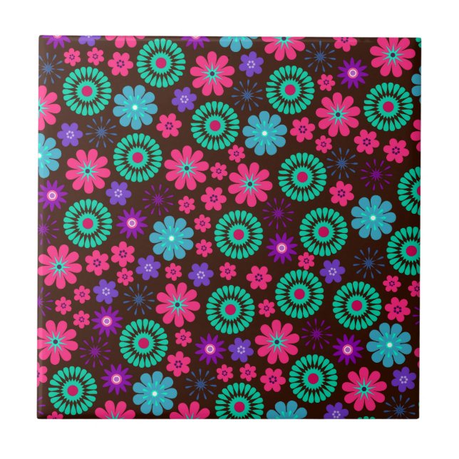Färgfull Psykedelisk Funky Flower Mönster Kakelplatta (Framsidan)