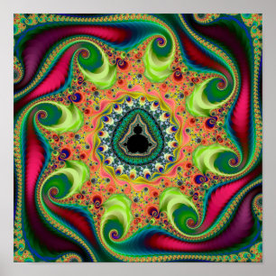 Färgfull psykedelisk Mandelbrot set frakttal Poster