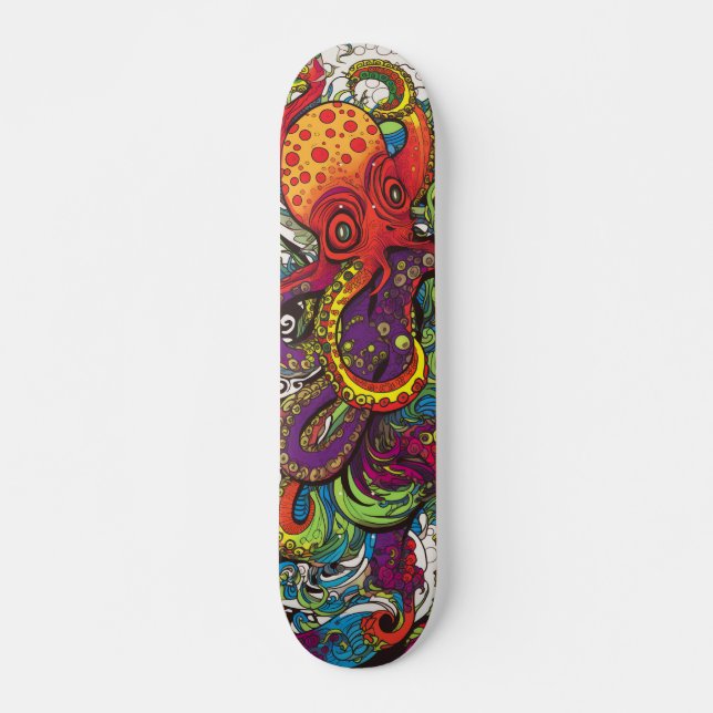 Färgfull psykedelisk Octopus Mini Skateboard Bräda 18,5 Cm (Framsida)
