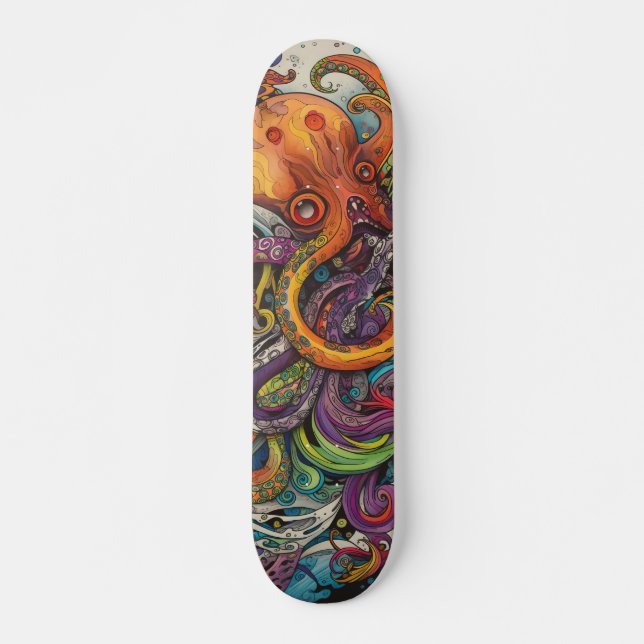 Färgfull psykedelisk Octopus Mini Skateboard Bräda 18,5 Cm (Framsida)