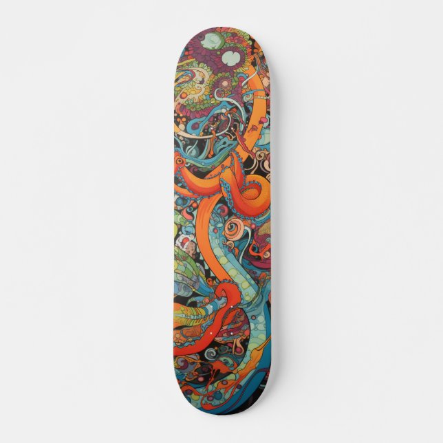 Färgfull psykedelisk Octopus Mini Skateboard Bräda 18,5 Cm (Framsida)