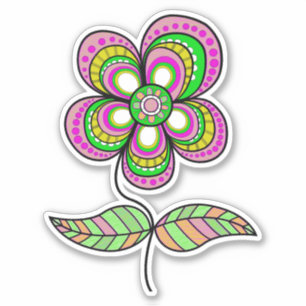 Färgfull Psykedelisk Vintage Blommbild Klistermärken