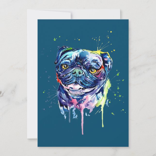 Färgfull Pug Art Hund älskare Tack Kort (Framsida)