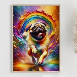 Färgfull Pug Rainbow Splatter Art för Pug Älskare Poster
