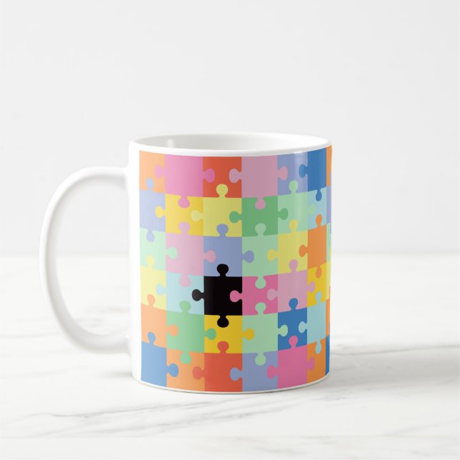 Färgfull puzzle Delar Autism Awareness Kaffemugg (Vänster)