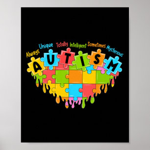 Färgfull Puzzle Heart Kärlek Retro Autism Awarenes Poster