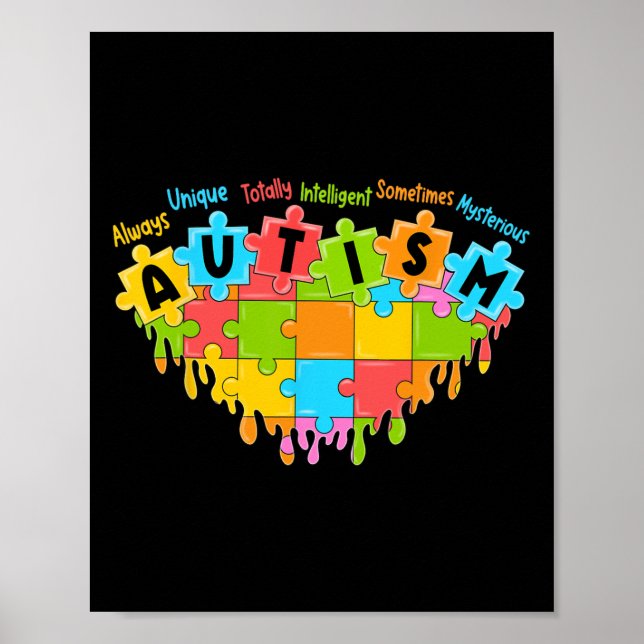 Färgfull Puzzle Heart Kärlek Retro Autism Awarenes Poster (Framsidan)