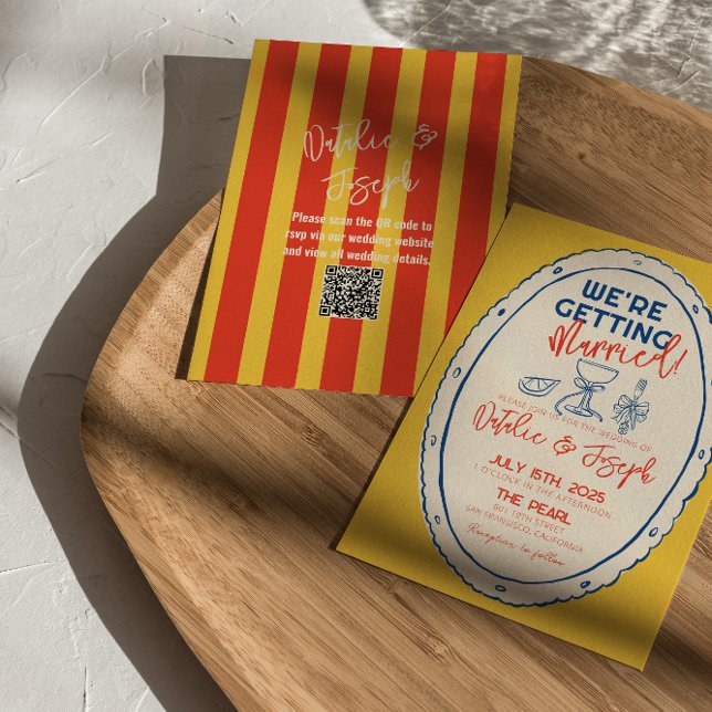Färgfull QR-kod Illustrated Hand plockade Bröllop Inbjudningar (Skapare uppladdad)