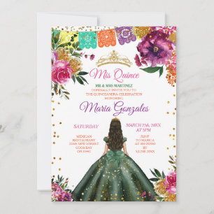 Färgfull Quinceañera Emerald Grönt Flower Birthday Inbjudningar