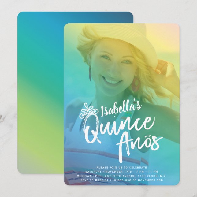 Färgfull Quinceanera Girl Födelsedagsfest Inbjudan (Fram/baksida)