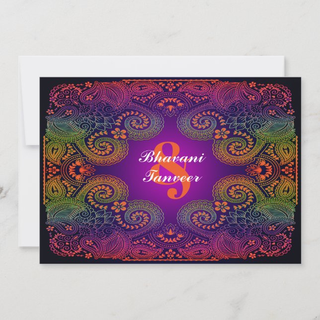 Färgfull Rainbow Paisley Wedding-inbjudan Inbjudningar (Framsida)