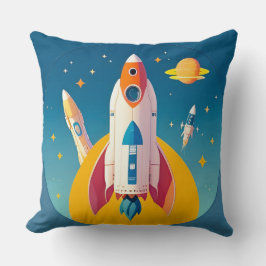 Färgfull raketstart i Vibrant Tecknad Kudde