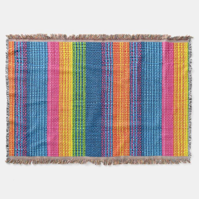 Färgfull Rand Faux Denim Struktur Filt (Framsidan)