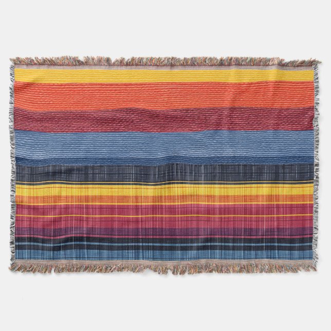 Färgfull Rand Faux Denim Struktur Filt (Framsidan)