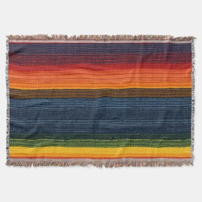 Färgfull Rand Faux Denim Struktur Filt (Framsidan)