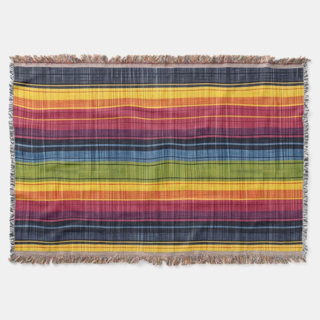 Färgfull Rand Faux Denim Struktur Filt (Framsidan)