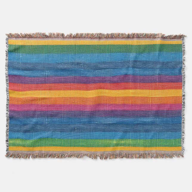 Färgfull Rand Faux Denim Struktur Filt (Framsidan)