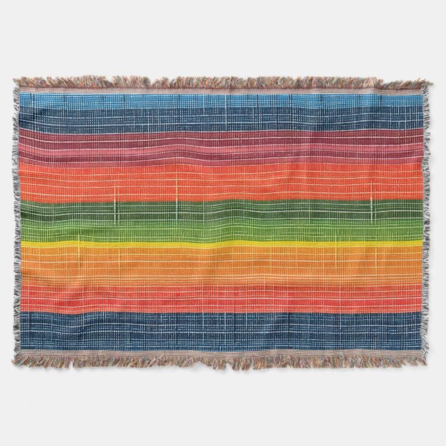 Färgfull Rand Faux Denim Struktur Filt (Framsidan)