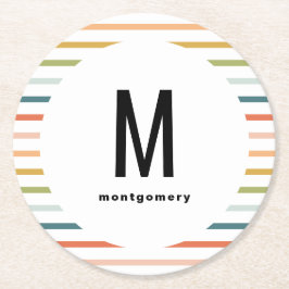 Färgfull Rand Monogrammed Cocktail Underlägg Papper Rund