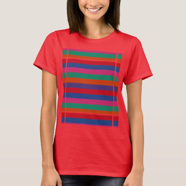 Färgfull Rand Mönster T Shirt (Framsida)