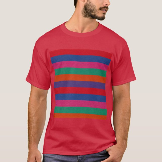 Färgfull Rand Mönster T Shirt (Framsida)