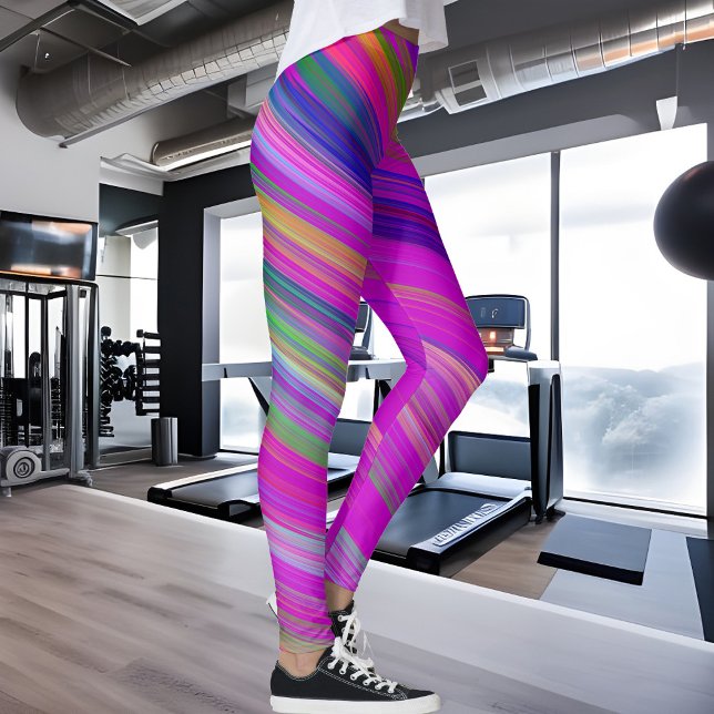 Färgfull rand på fuchsibakgrund, modern leggings (Skapare uppladdad)