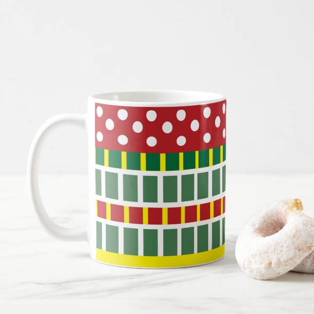 Färgfull Rand Polka Dot Mönster Geometric Kaffemugg (Med munk)