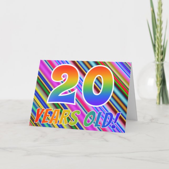 Färgfull Rand + Rainbow Mönster "20 år gammal!" Kort (Framsida)