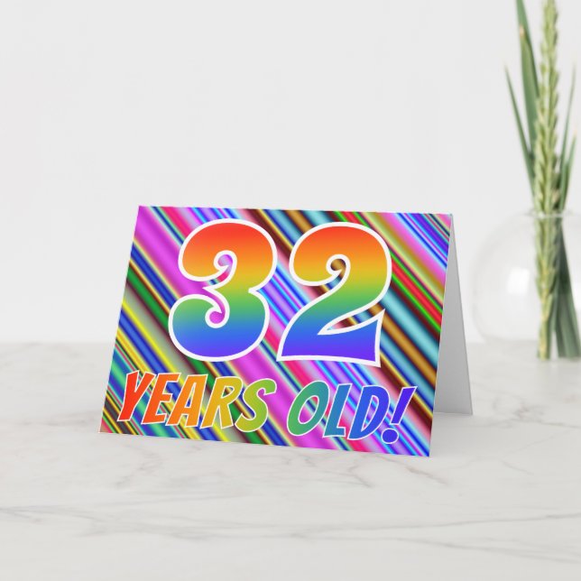 Färgfull Rand + Rainbow Mönster "32 år gammal!" Kort (Framsida)