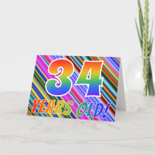 Färgfull Rand + Rainbow Mönster "34 år gammal!" Kort