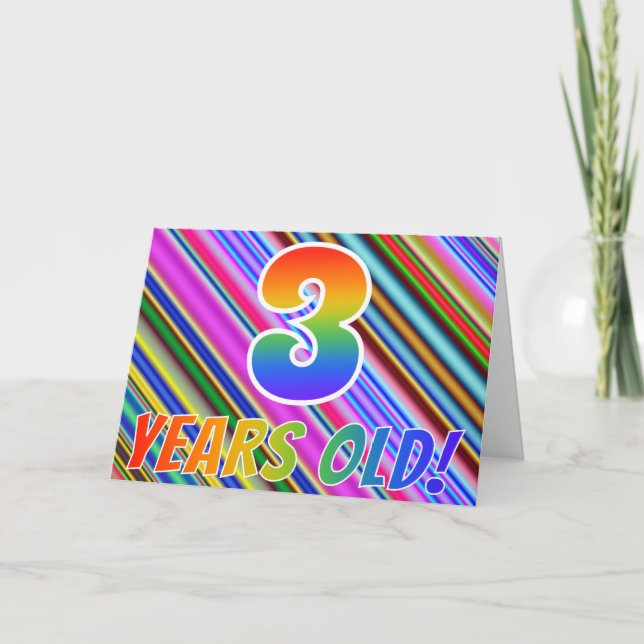 Färgfull Rand + Rainbow Mönster "3-åring"! Kort (Framsida)