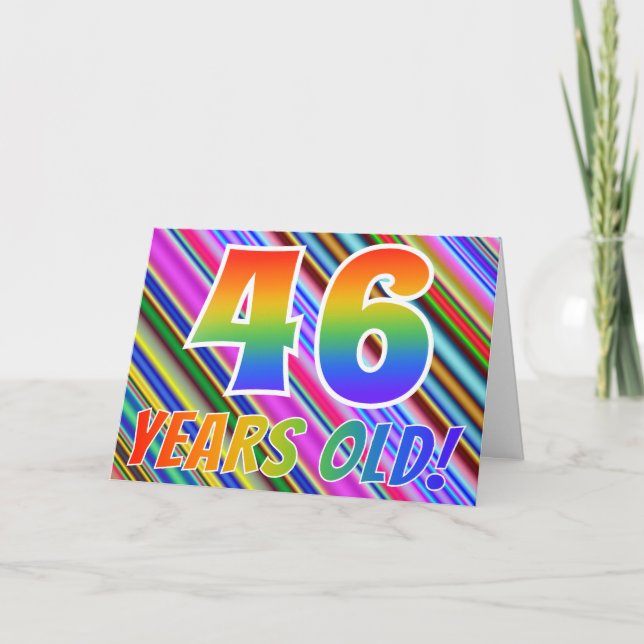 Färgfull Rand + Rainbow Mönster "46 år gammal!" Kort (Framsida)