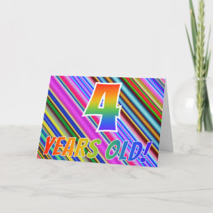 Färgfull Rand + Rainbow Mönster "4-åring"! Kort