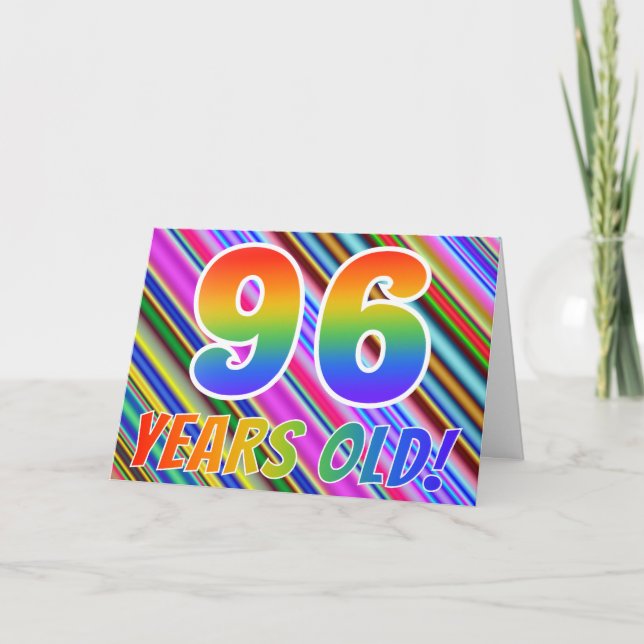 Färgfull Rand + Rainbow Mönster "96-åring!" Kort (Framsida)