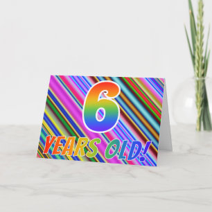Färgfull Rand + Regnbåge Mönster "6 år gammal"! Kort