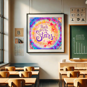 Färgfull Reach för stjärnor, offertspiritivitet Poster