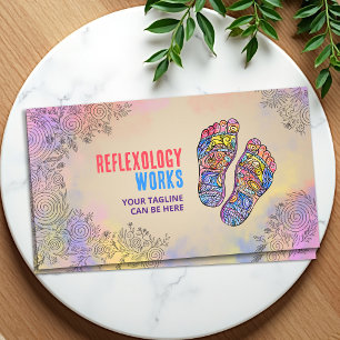 Färgfull Reflexologi Fotavtryck blommar ut ornamen Visitkort