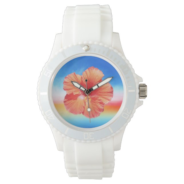 Färgfull regnbåge, hibiscus, handklocka armbandsur (Framsida)