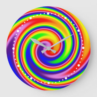 Färgfull regnbåge Spiral Swirl Numberless Illusion Stor Klocka