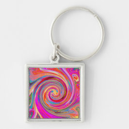 Färgfull regnbåge Swirl Retro Abstract Design Fyrkantig Silverfärgad Nyckelring