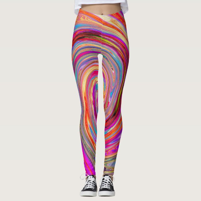 Färgfull regnbåge Swirl Retro Abstract Design Leggings (Framsida)