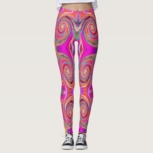Färgfull regnbåge Swirl Retro Abstract Design Leggings (Framsida)