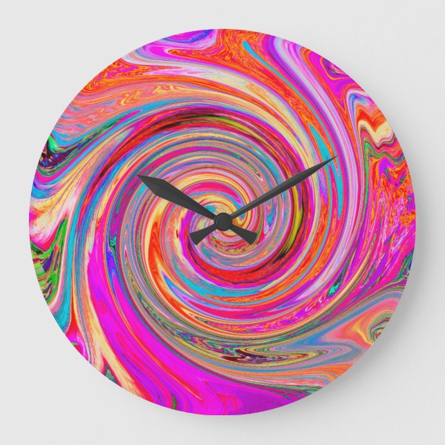 Färgfull regnbåge Swirl Retro Abstract Design Stor Klocka (Framsida)
