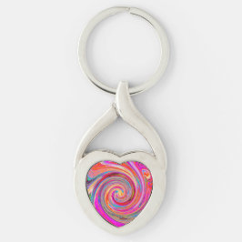 Färgfull regnbåge Swirl Retro Abstract Design Twisted Heart Silverfärgad Nyckelring