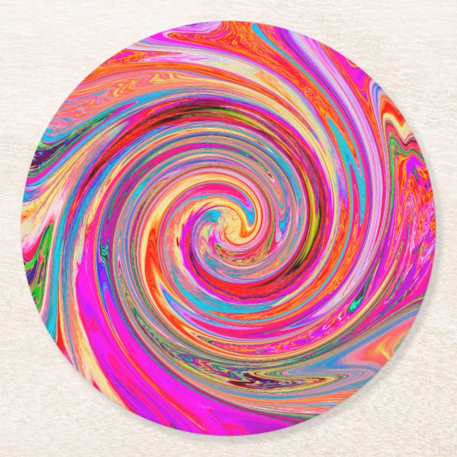 Färgfull regnbåge Swirl Retro Abstract Design Underlägg Papper Rund (Framsidan)