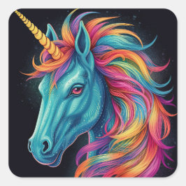 Färgfull regnbåge Unicorn Fantasy Art Fyrkantigt Klistermärke