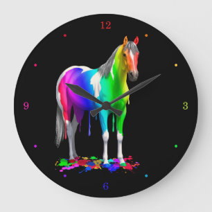 Färgfull regnbågshämmande Blöt Paint Horse Stor Klocka