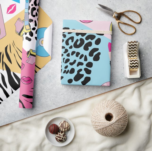 Färgfull Retro 1990-talet Mönster Presentpapper (Hantverk)